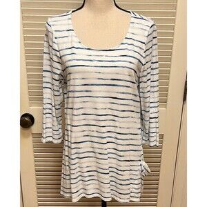 J. Jill Pure Jill Tunic Women's Size Large Long Sleeve Striped Shark Bite Hem